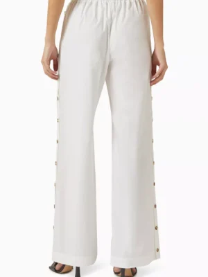 Ivory Zenith Architectural Gold Button Cotton Pants