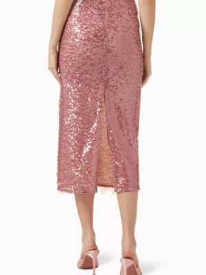 Rose Monarch Architectural Sequin Midi Skirt