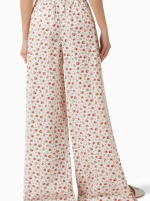 White Monarch Architectural Rose Print Poplin Pants