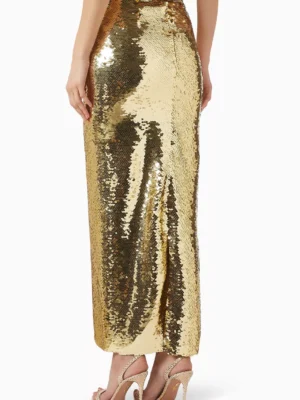 Gilded Zenith Architectural Sequin Long Skirt