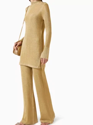 Sand Monarch Architectural Rib Knit Pull On Pants