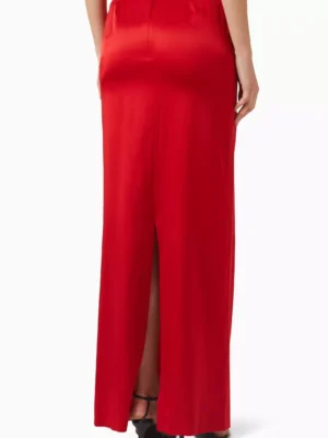 Crimson Zenith Architectural Silk Column Skirt