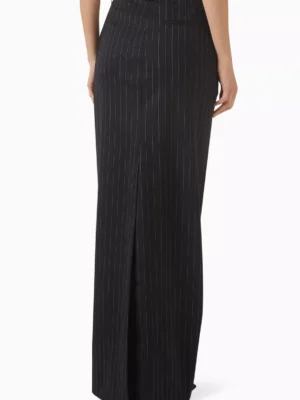 Navy Monarch Architectural Pinstripe Tailored Maxi Skirt