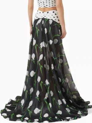 Floral Zenith Architectural Draped Maxi Skirt