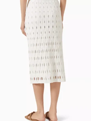 Ivory Zenith Architectural Open Knit Midi Skirt