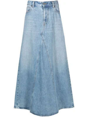 Azure Zenith Architectural Denim Maxi Skirt