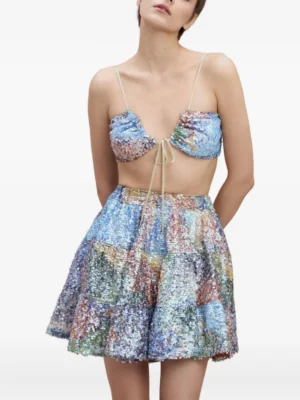 Azure Archive Architectural Halterneck Backless Top