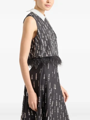 Onyx Zenith Architectural Sequin Glimmer Top