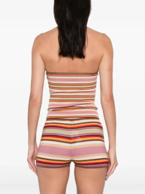 Rose Monarch Architectural Striped Halterneck Top