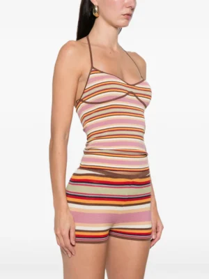 Rose Monarch Architectural Striped Halterneck Top