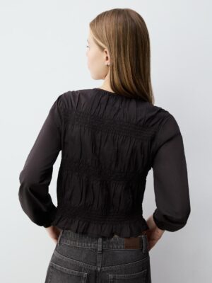 Onyx Zenith Architectural Smocked Cotton Shirt