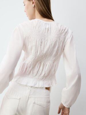 Alabaster Monarch Architectural Smocked Cotton Shirt