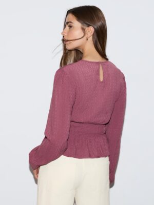 Violet Monarch Architectural Elastic Waist Textured Blouse