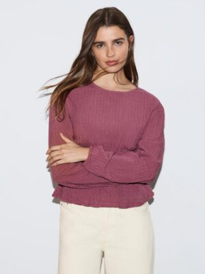 Violet Monarch Architectural Elastic Waist Textured Blouse