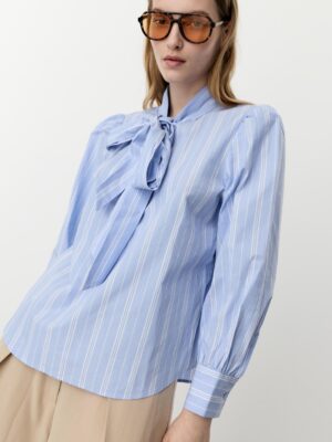 Striped Zenith Architectural Puff Sleeve Bow Shirt