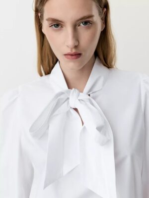 Alabaster Monarch Architectural Puff Sleeve Bow Shirt
