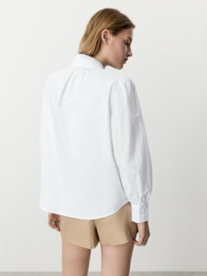Alabaster Monarch Architectural Puff Sleeve Bow Shirt