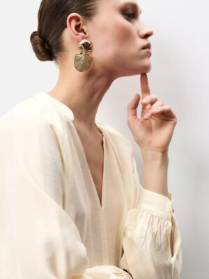 Ecru Zenith Architectural Fluid Henley Shirt