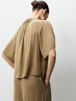 Khaki Zenith Architectural V-Neck Viscose Shirt