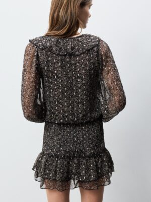 Charcoal Monarch Architectural Ruffle Metallic Blouse