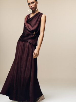 Burgundy Archive Architectural Waterfall Brooch Top