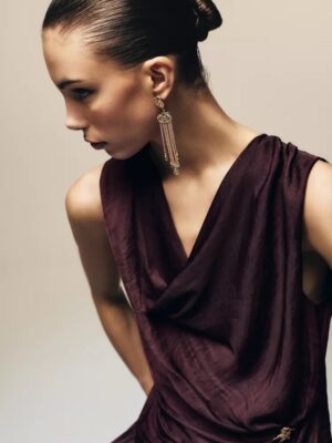 Burgundy Archive Architectural Waterfall Brooch Top