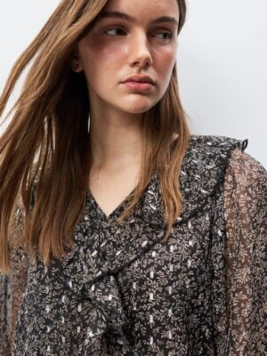 Charcoal Monarch Architectural Ruffle Metallic Blouse