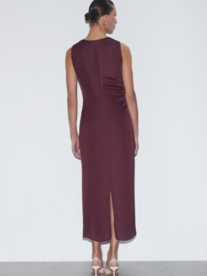 Burgundy Zenith Architectural Textured Split Midi Dress