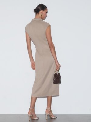 Mink Monarch Architectural Button Front Twill Dress