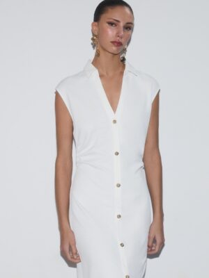 Alabaster Archive Architectural Button Front Twill Dress