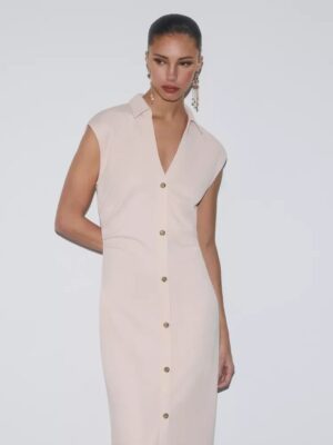 Salmon Zenith Architectural Button Front Twill Dress
