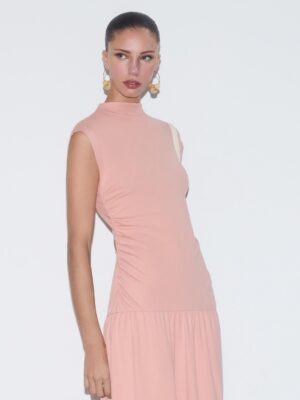 Coral Archive Architectural Gathered Cotton Dress