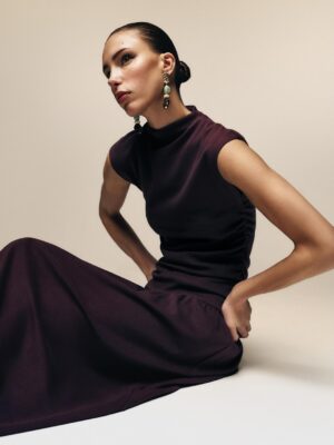 Maroon Zenith Architectural Gathered Cotton Dress