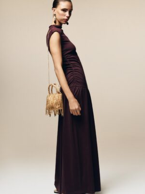 Maroon Zenith Architectural Gathered Cotton Dress