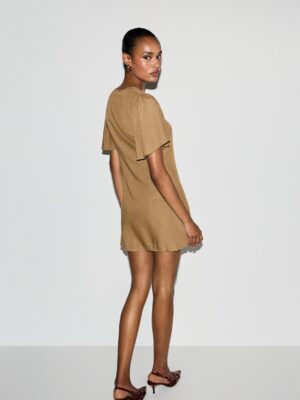 Khaki Zenith Architectural Cape Flounce Dress