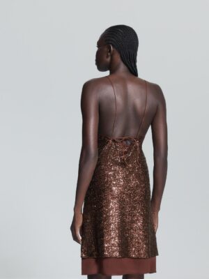 Espresso Monarch Architectural Sequin Strappy Dress