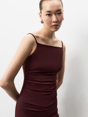 Maroon Monarch Architectural Waterfall Polyamide Dress