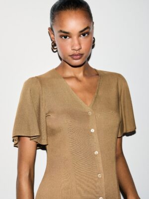 Khaki Zenith Architectural Cape Flounce Dress