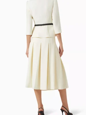 Cream Pleated Midi Skirt