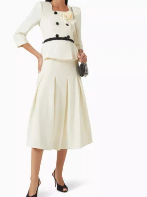 Cream Pleated Midi Skirt