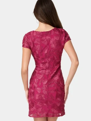 Artful Soutache Bodycon Mini Dress – Short Sleeve Textured Party & Day Event Dress for Women, 95% Polyester 5% Spandex, Hand‑Wash