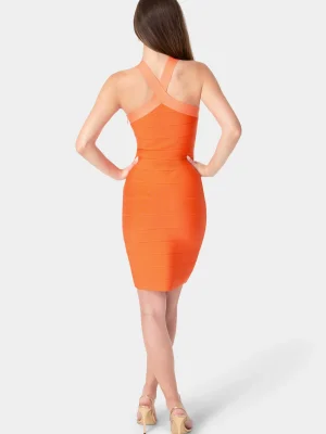 Halter Neck Bandage Bodycon Mini Dress for Women, Sleeveless Night Out & Cocktail Dress, 96% Polyester 4% Elastane