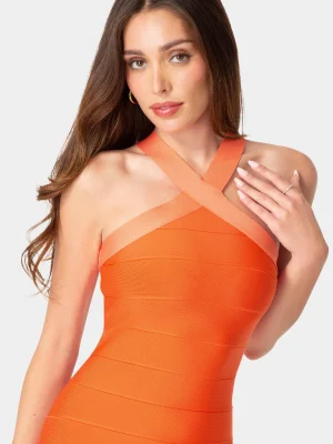 Halter Neck Bandage Bodycon Mini Dress for Women, Sleeveless Night Out & Cocktail Dress, 96% Polyester 4% Elastane